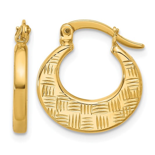 10K Yellow Gold Polished And Diamond Cut Fancy Hoop Earrings