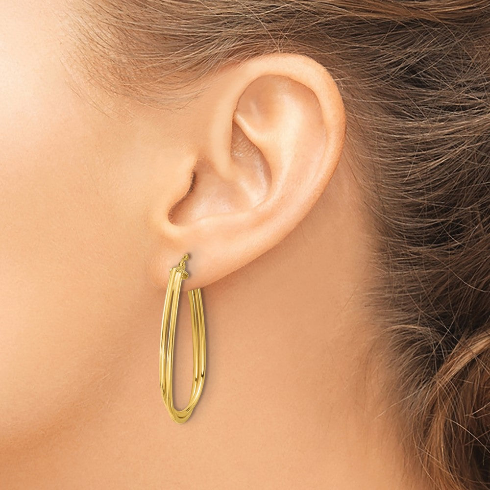 10K Yellow Gold Polished Twist Teardrop Hoop Earrings