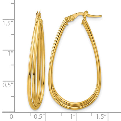 10K Yellow Gold Polished Twist Teardrop Hoop Earrings
