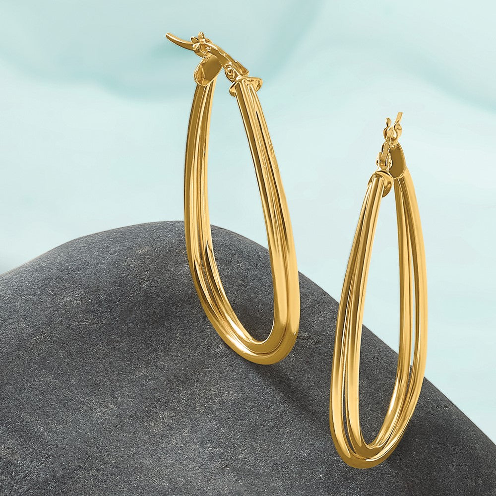 10K Yellow Gold Polished Twist Teardrop Hoop Earrings