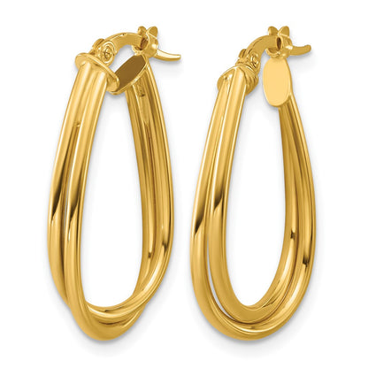 10K Yellow Gold Polished Twist Teardrop Hoop Earrings