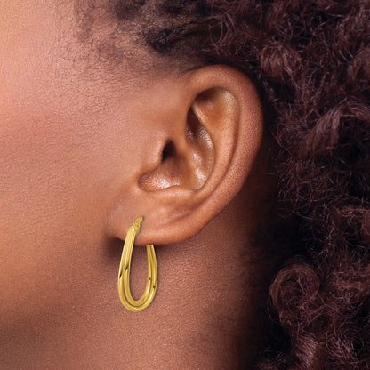 10K Yellow Gold Polished Twist Teardrop Hoop Earrings