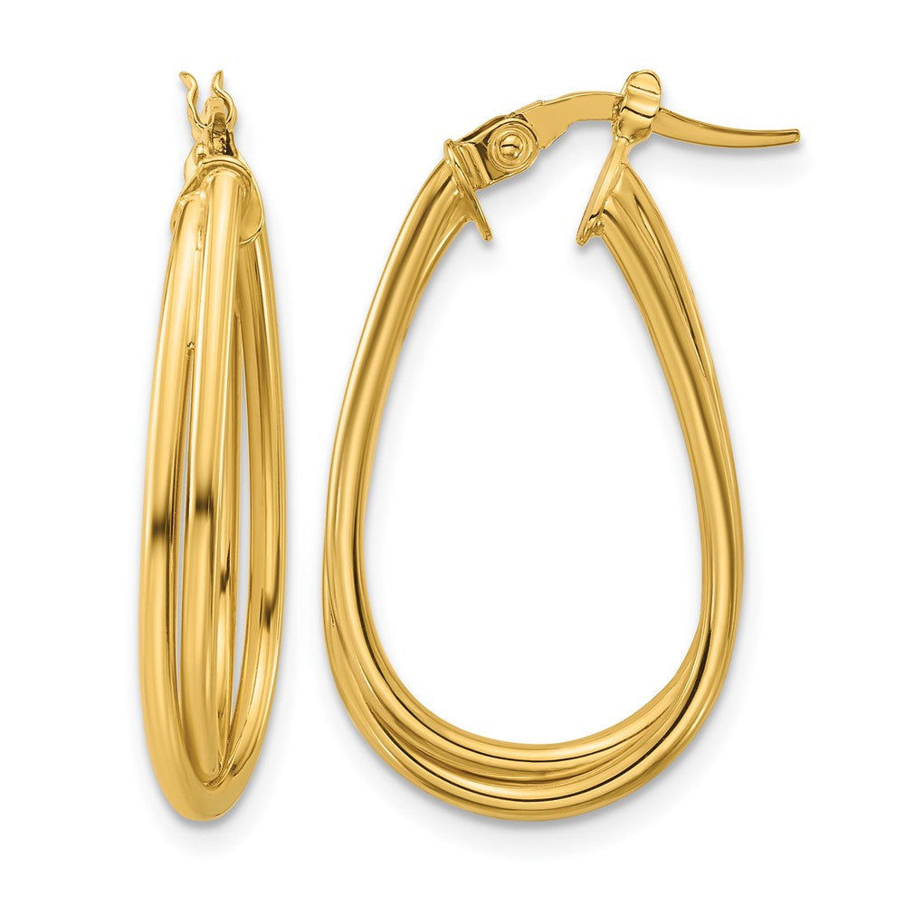 10K Yellow Gold Polished Twist Teardrop Hoop Earrings