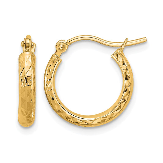 10K Yellow Gold Diamond Cut 2.8X15mm Hollow Hoop Earrings