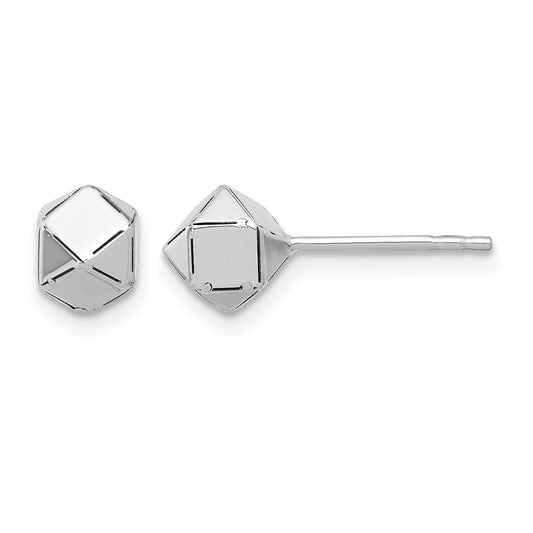 10K White Gold Polished Geometric Ball Post Earrings
