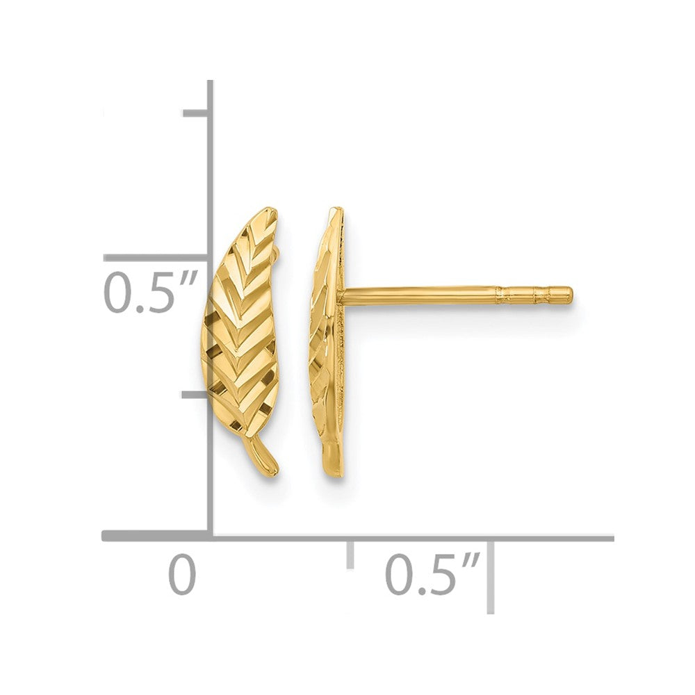 10K Yellow Gold Polished And Diamond Cut Leaf Post Earrings
