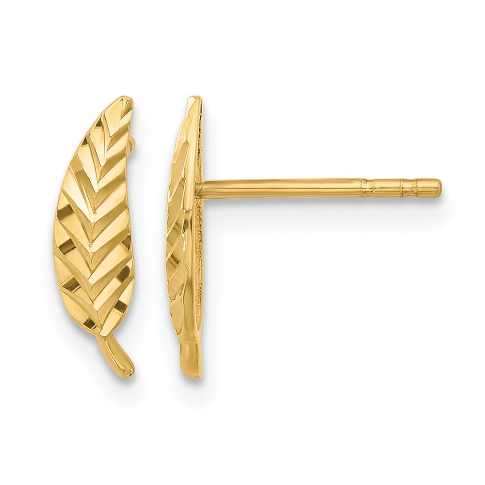 10K Yellow Gold Polished And Diamond Cut Leaf Post Earrings