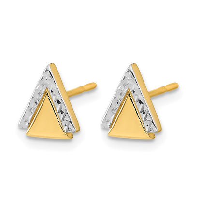 10K Yellow Rhodium With Polished And Diamond Cut Triangle Post Earrings