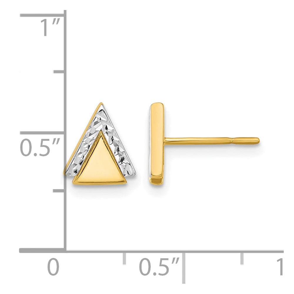10K Yellow Rhodium With Polished And Diamond Cut Triangle Post Earrings