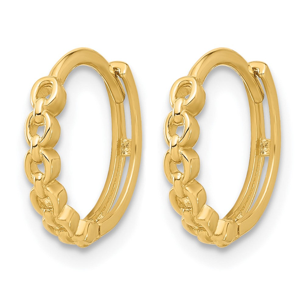 10K Yellow Gold Polished Round Link Pattern Huggie Hoop Earrings