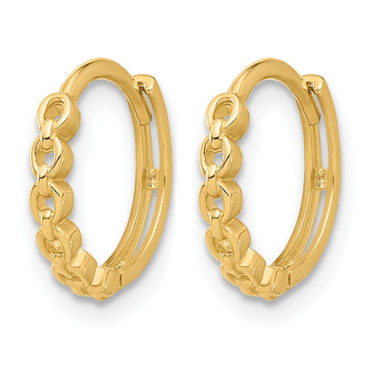 10K Yellow Gold Polished Round Link Pattern Huggie Hoop Earrings