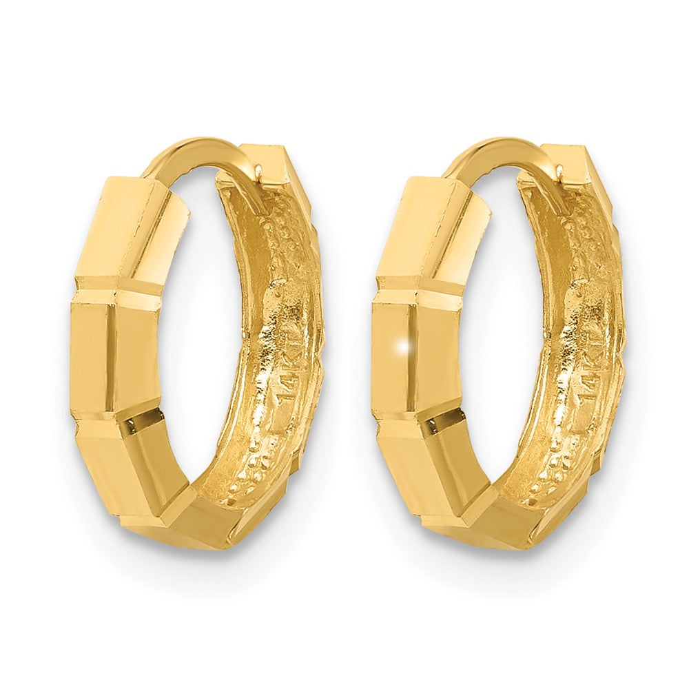 10K Yellow Gold Polished And Diamond Cut Huggie Hoop Earrings