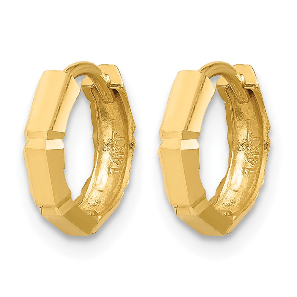 10K Yellow Gold Polished And Diamond Cut Huggie Hoop Earrings