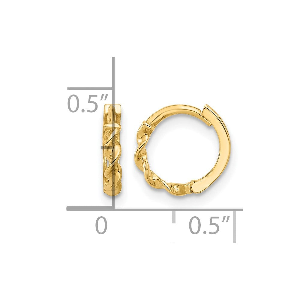 10K Yellow Gold Polished Twisted Huggie Hoop Earrings