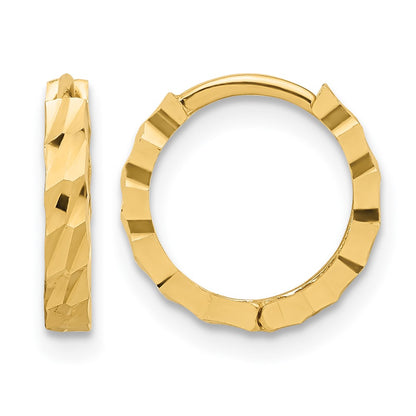 10K Yellow Gold Polished And Diamond Cut Huggie Hoop Earrings