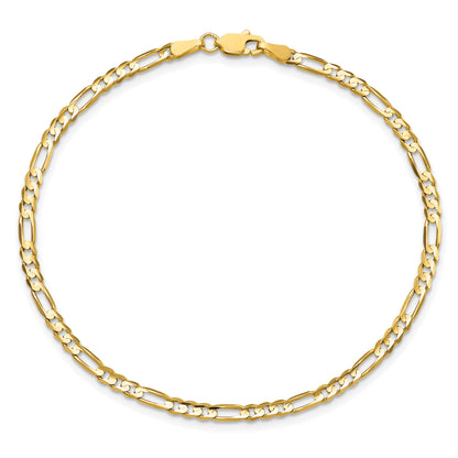 8 Inch 10K Yellow Gold 3mm Concave Figaro Chain Bracelet