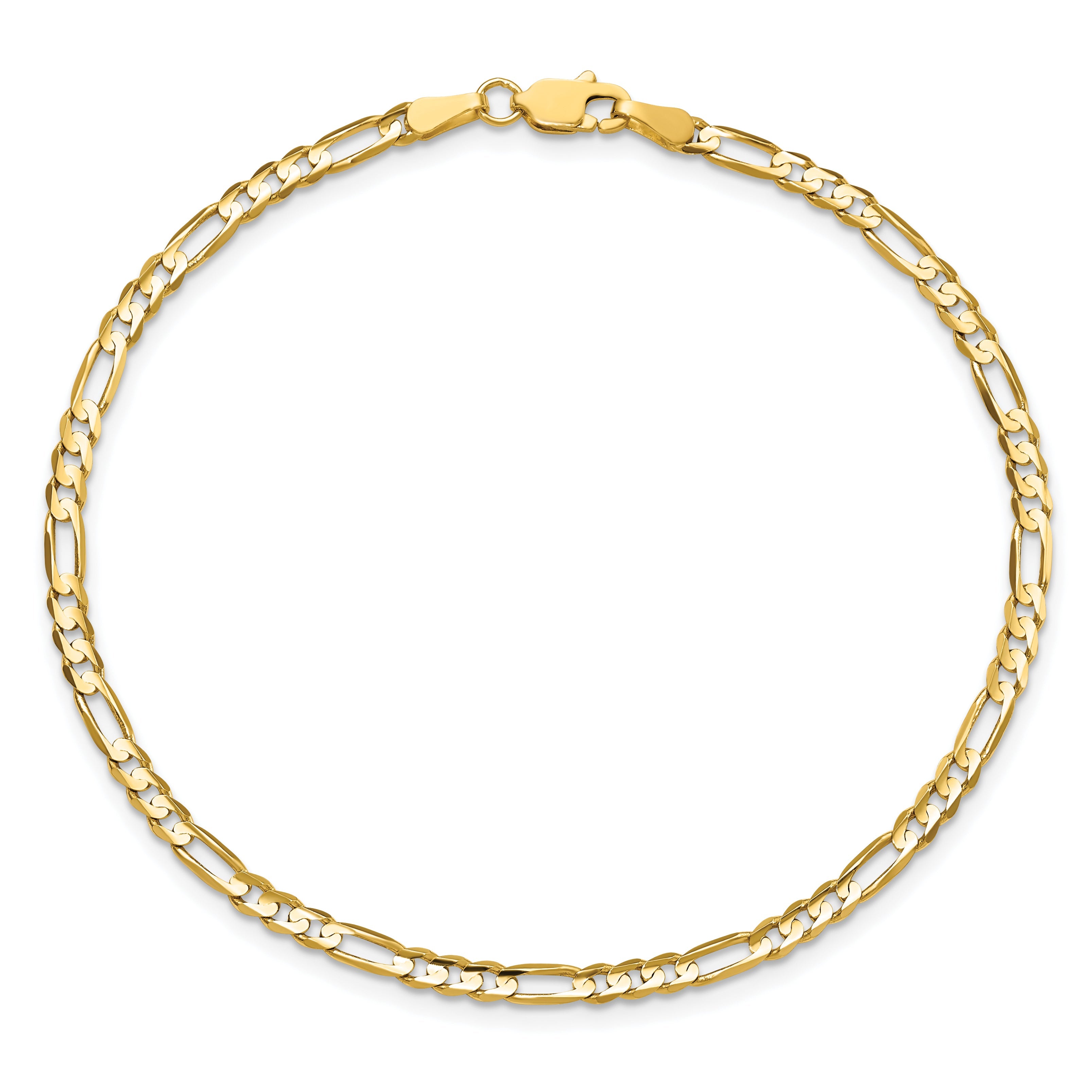7 Inch 10K Yellow Gold 3mm Concave Figaro Chain Bracelet