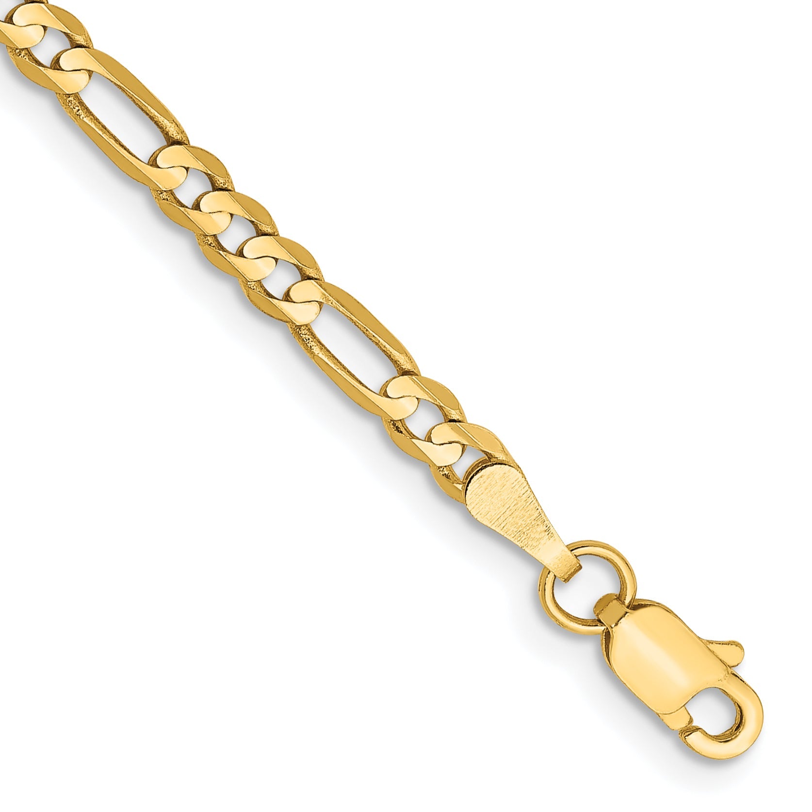 7 Inch 10K Yellow Gold 3mm Concave Figaro Chain Bracelet