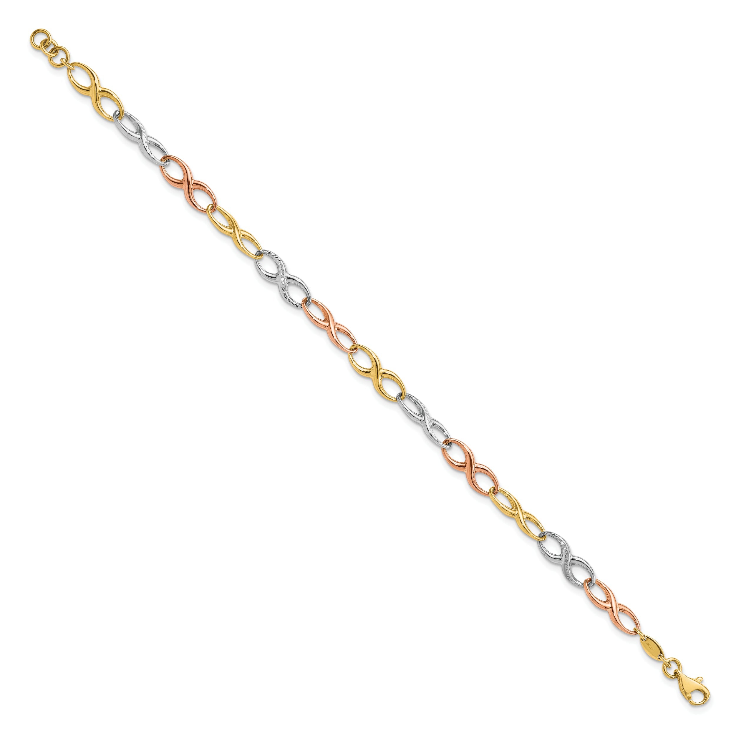 10K Tri Color Infinity Symbol Link Bracelet