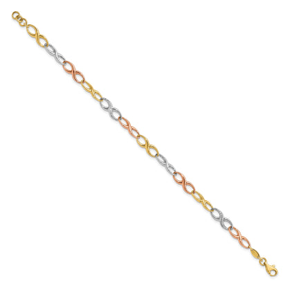 10K Tri Color Infinity Symbol Link Bracelet