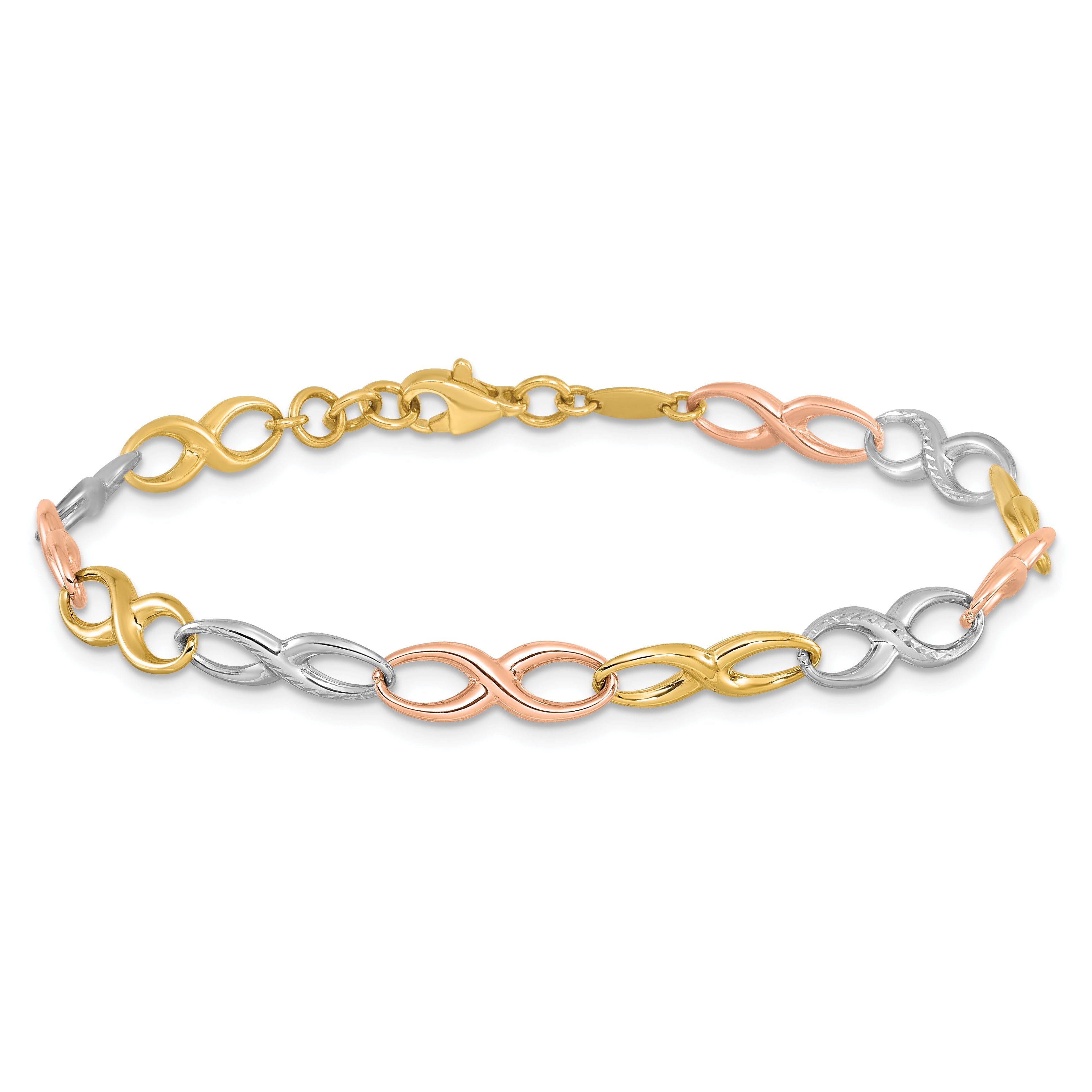 10K Tri Color Infinity Symbol Link Bracelet