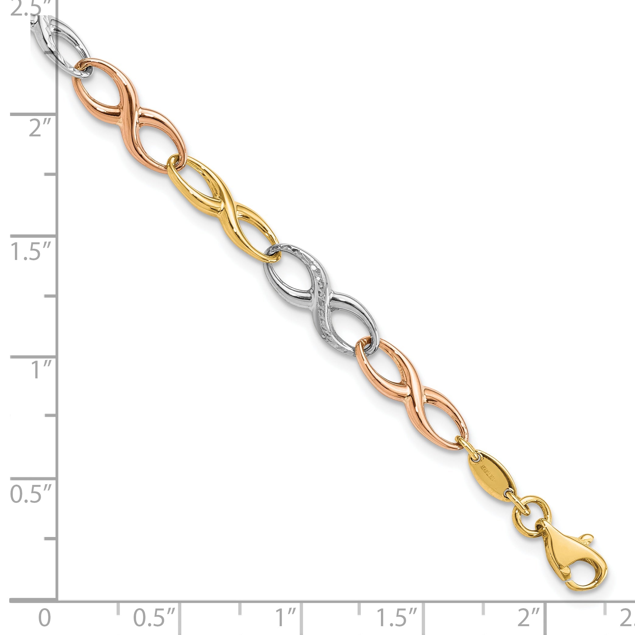 10K Tri Color Infinity Symbol Link Bracelet