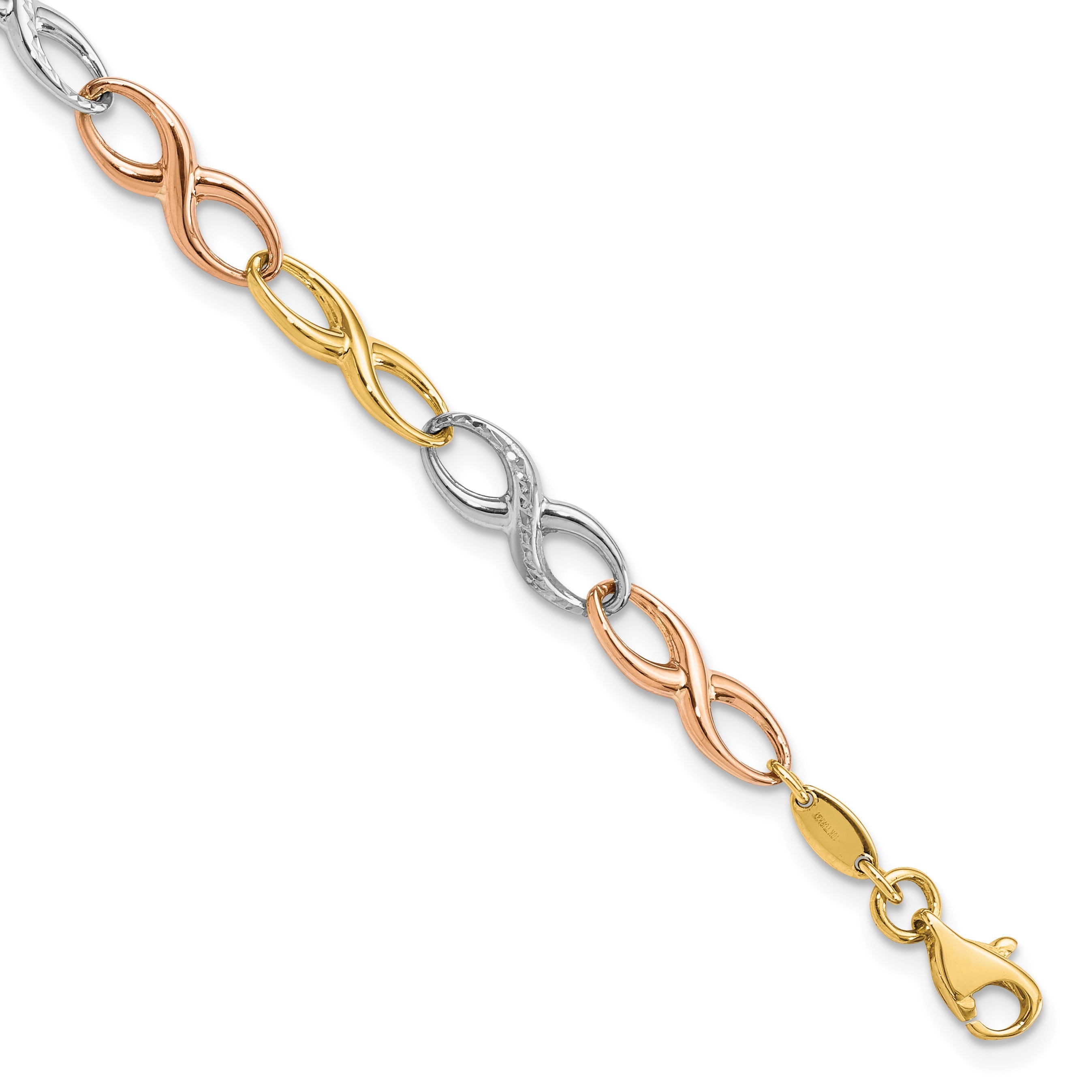 10K Tri Color Infinity Symbol Link Bracelet