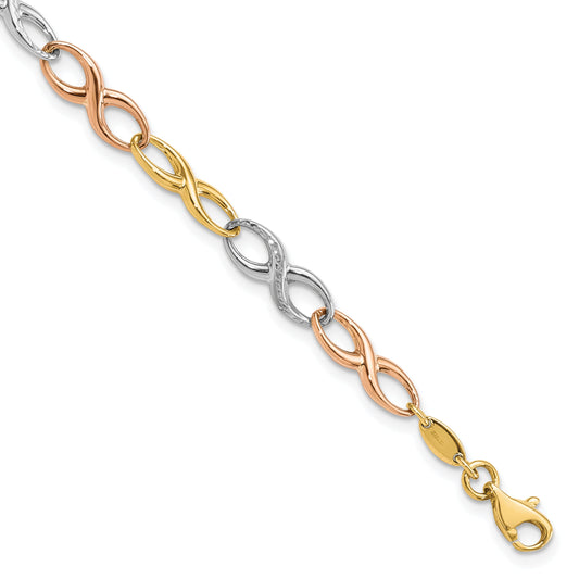 10K Tri Color Infinity Symbol Link Bracelet