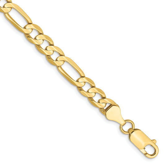 9 Inch 10K Yellow Gold 6mm Concave Open Figaro Chain Bracelet