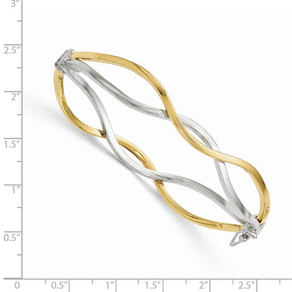 10K Yellow W/Rhodium W/ White Rhodium Polished Twisted Bangle Bracelet