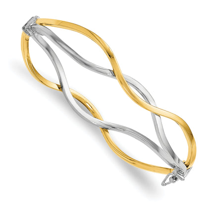 10K Yellow W/Rhodium W/ White Rhodium Polished Twisted Bangle Bracelet