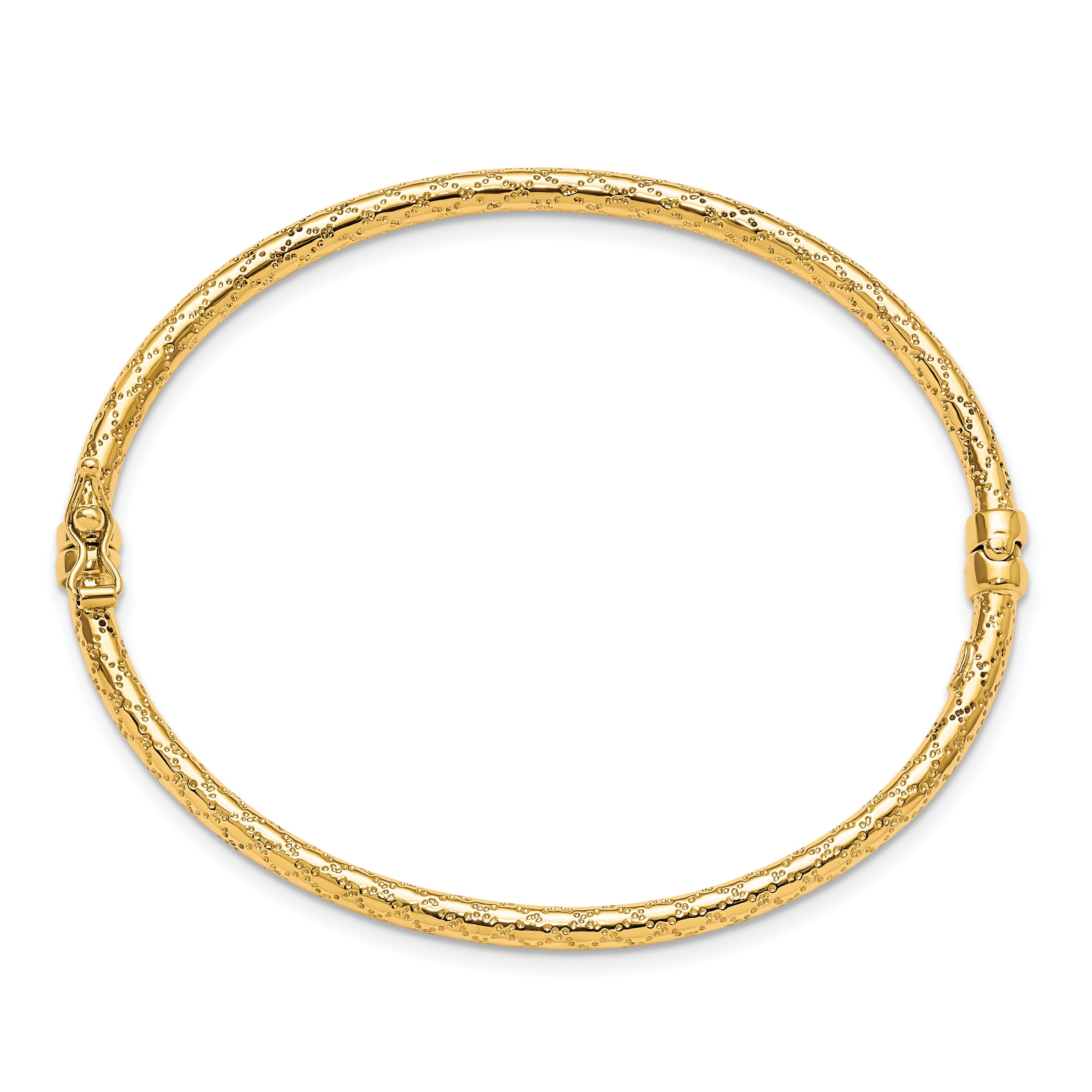10K Yellow Gold Polished And Textured Hinged Bangle