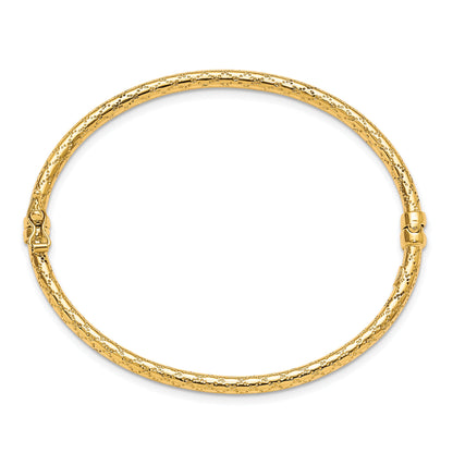 10K Yellow Gold Polished And Textured Hinged Bangle