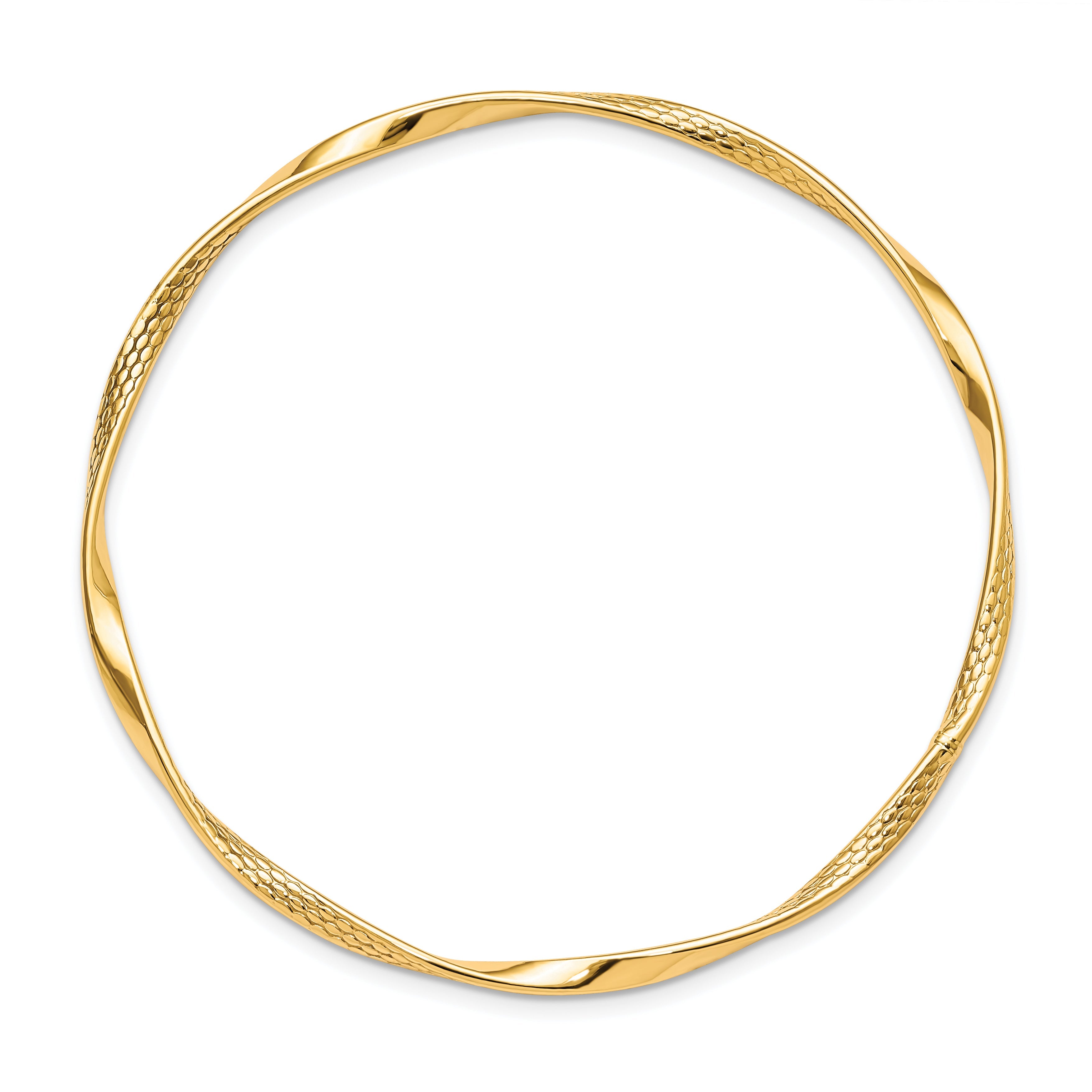10K Yellow Gold Polished Textured Twisted Bangle