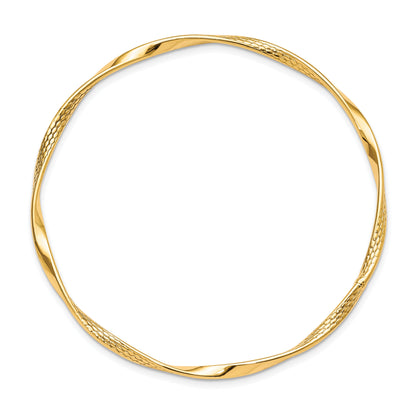 10K Yellow Gold Polished Textured Twisted Bangle