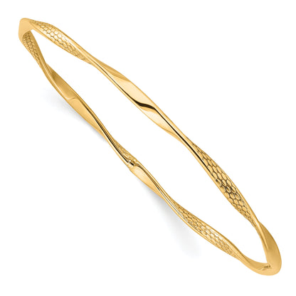 10K Yellow Gold Polished Textured Twisted Bangle