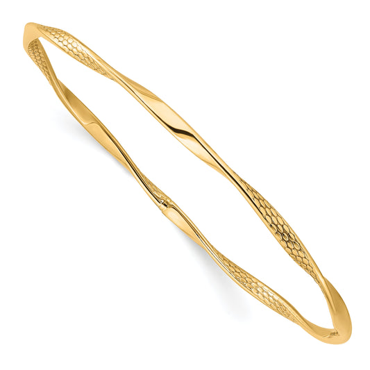 10K Yellow Gold Polished Textured Twisted Bangle