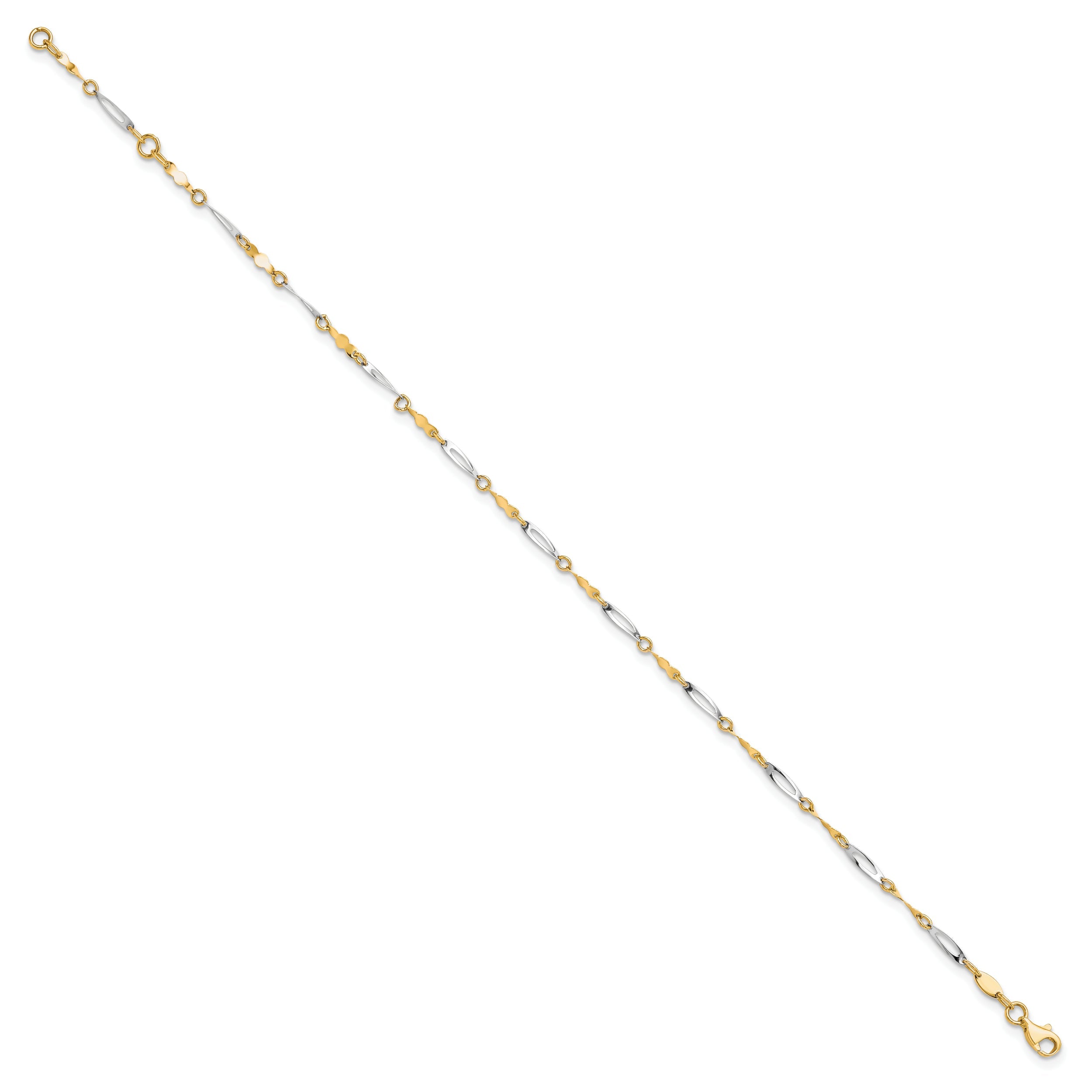 10K Two-Tone Polished Fancy Link 1In Ext. Anklet