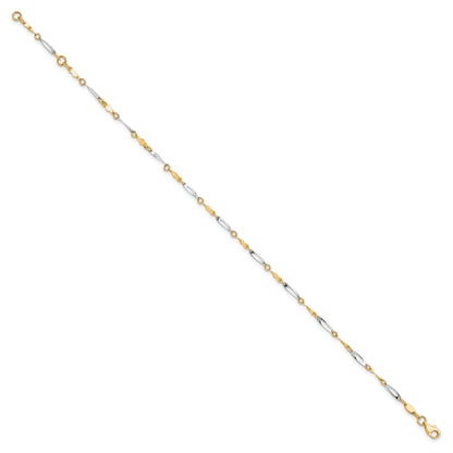 10K Two-Tone Polished Fancy Link 1In Ext. Anklet