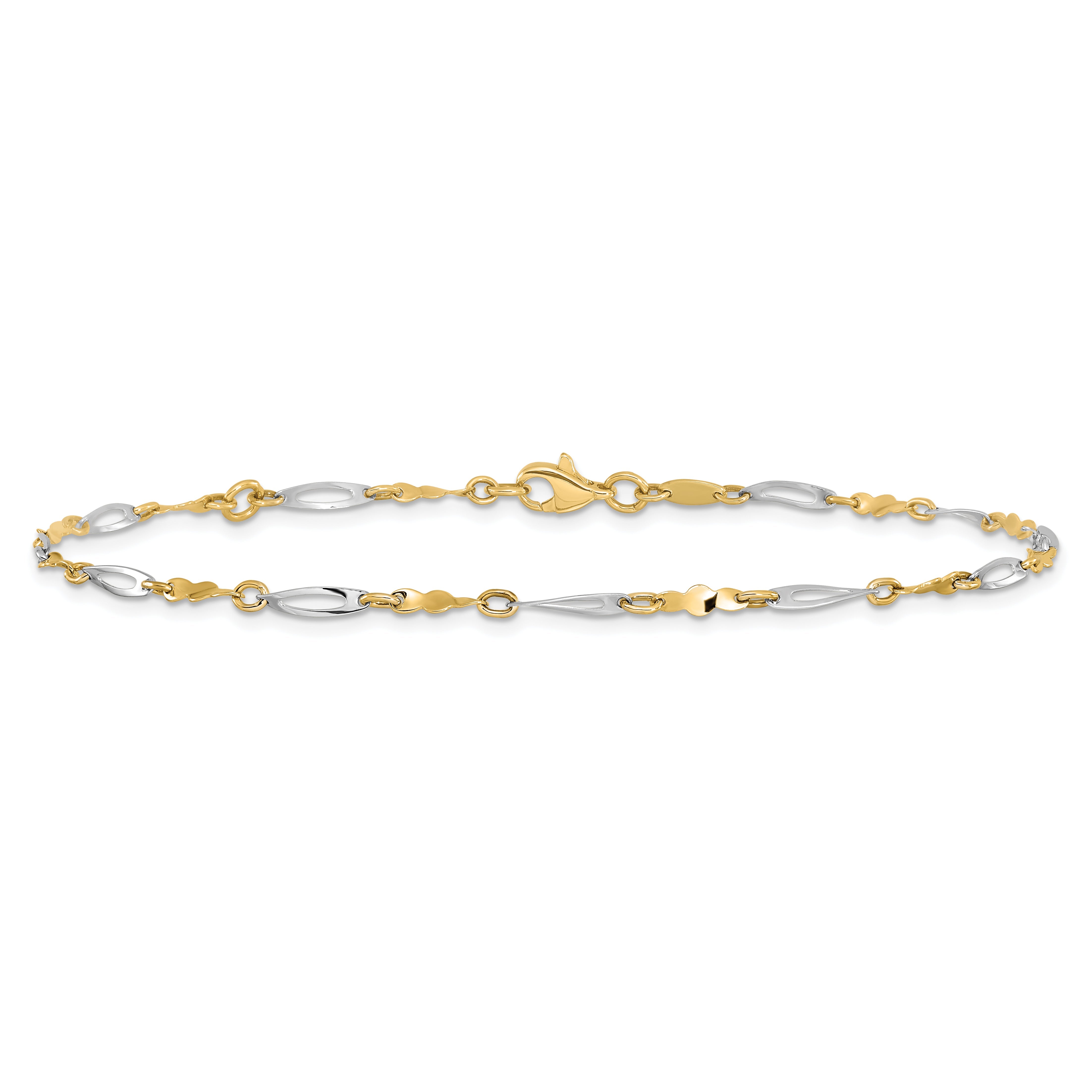 10K Two-Tone Polished Fancy Link 1In Ext. Anklet