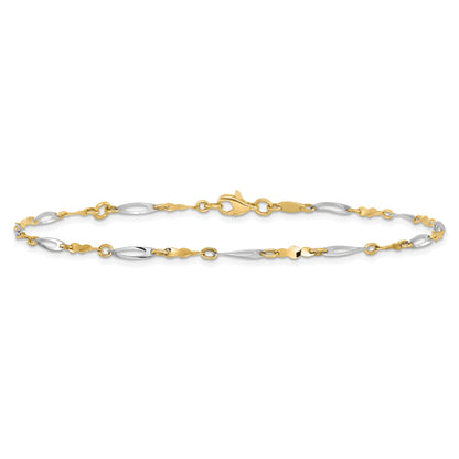 10K Two-Tone Polished Fancy Link 1In Ext. Anklet