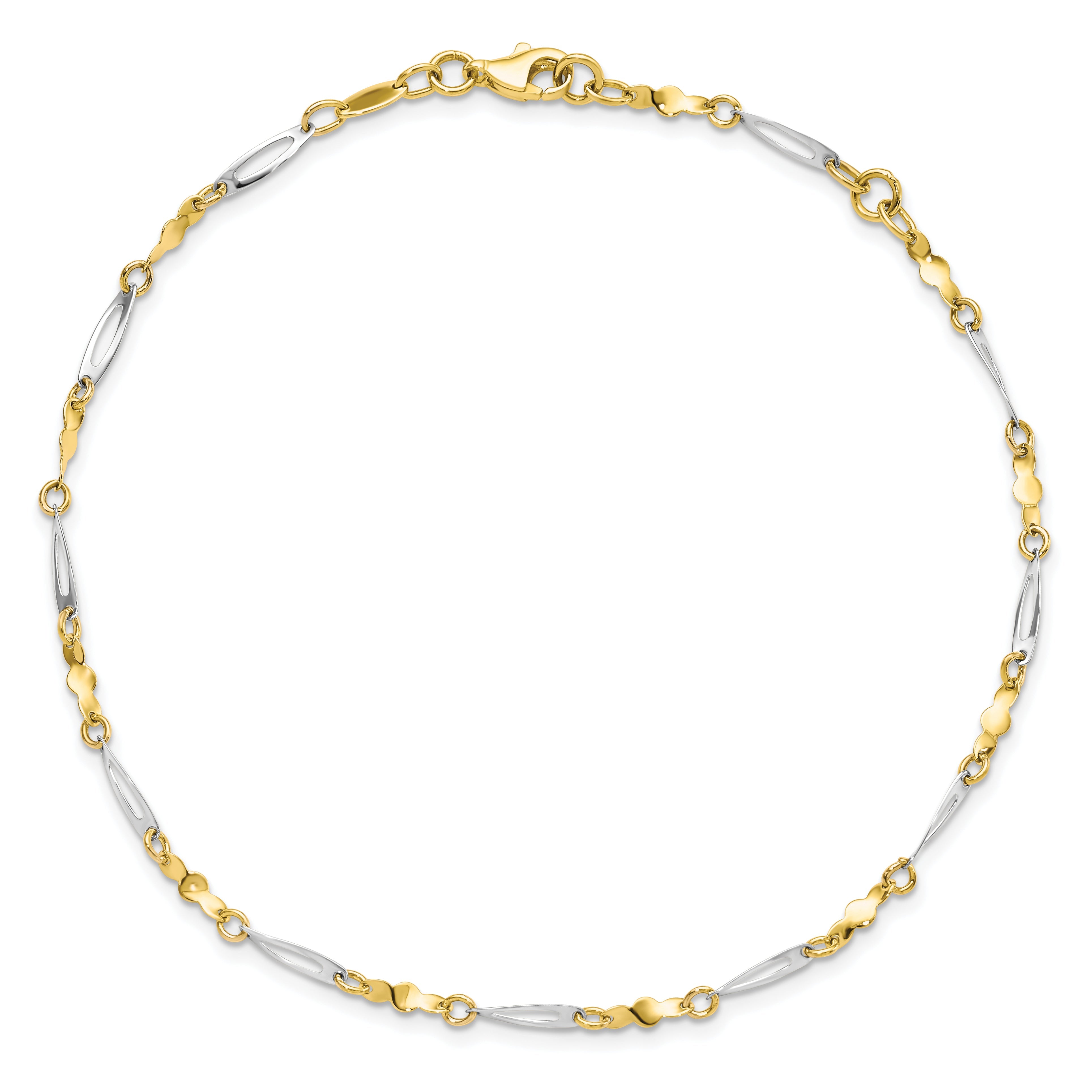 10K Two-Tone Polished Fancy Link 1In Ext. Anklet