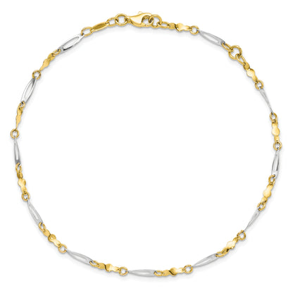 10K Two-Tone Polished Fancy Link 1In Ext. Anklet