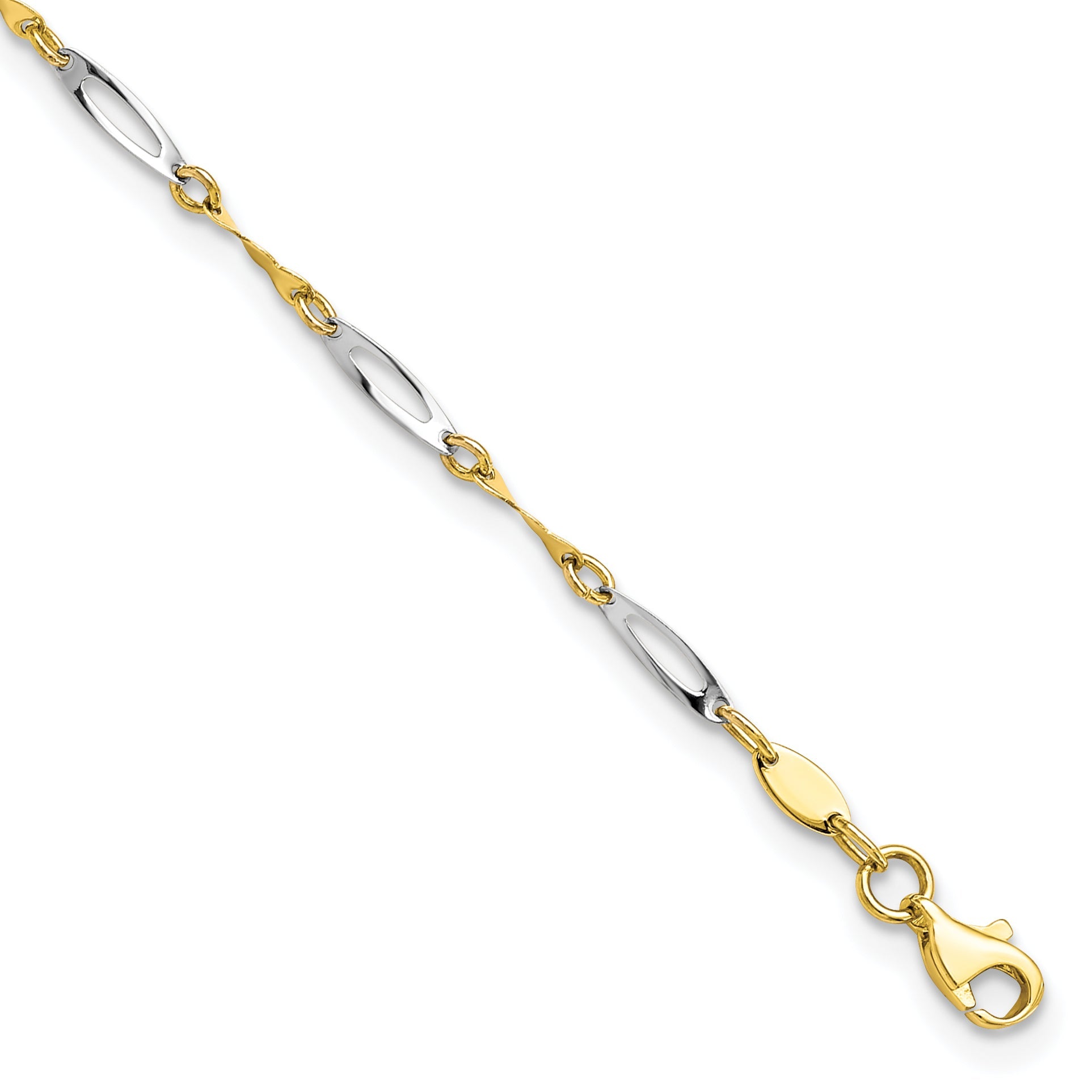10K Two-Tone Polished Fancy Link 1In Ext. Anklet