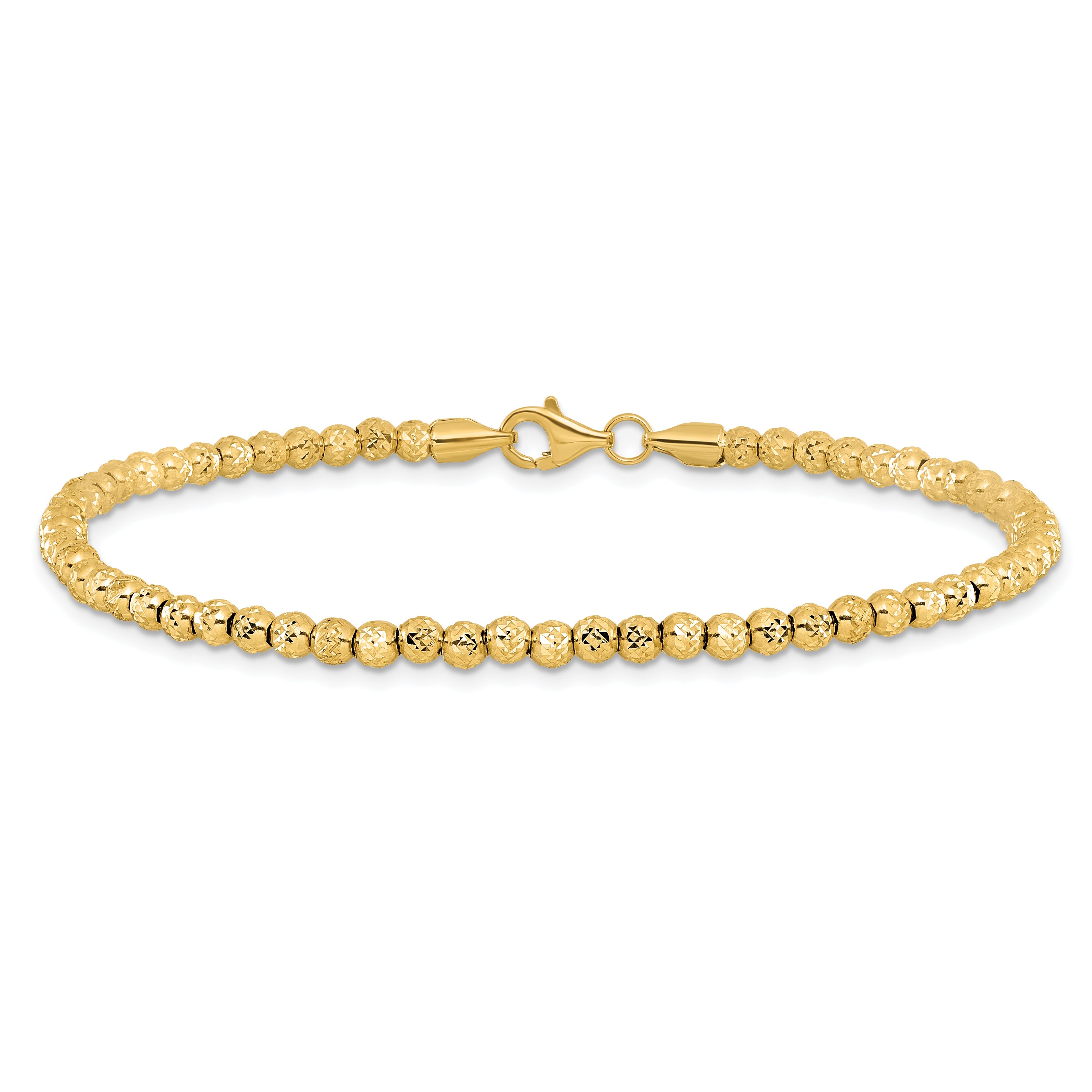 10K Yellow Gold Polished Fancy Link D/C Beaded Bracelet