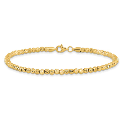 10K Yellow Gold Polished Fancy Link D/C Beaded Bracelet