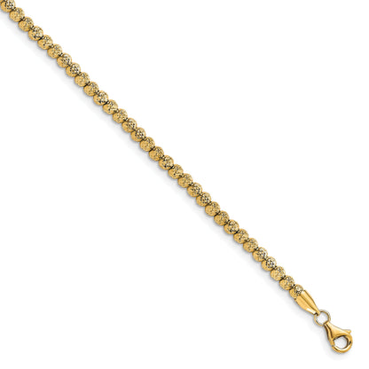 10K Yellow Gold Polished Fancy Link D/C Beaded Bracelet