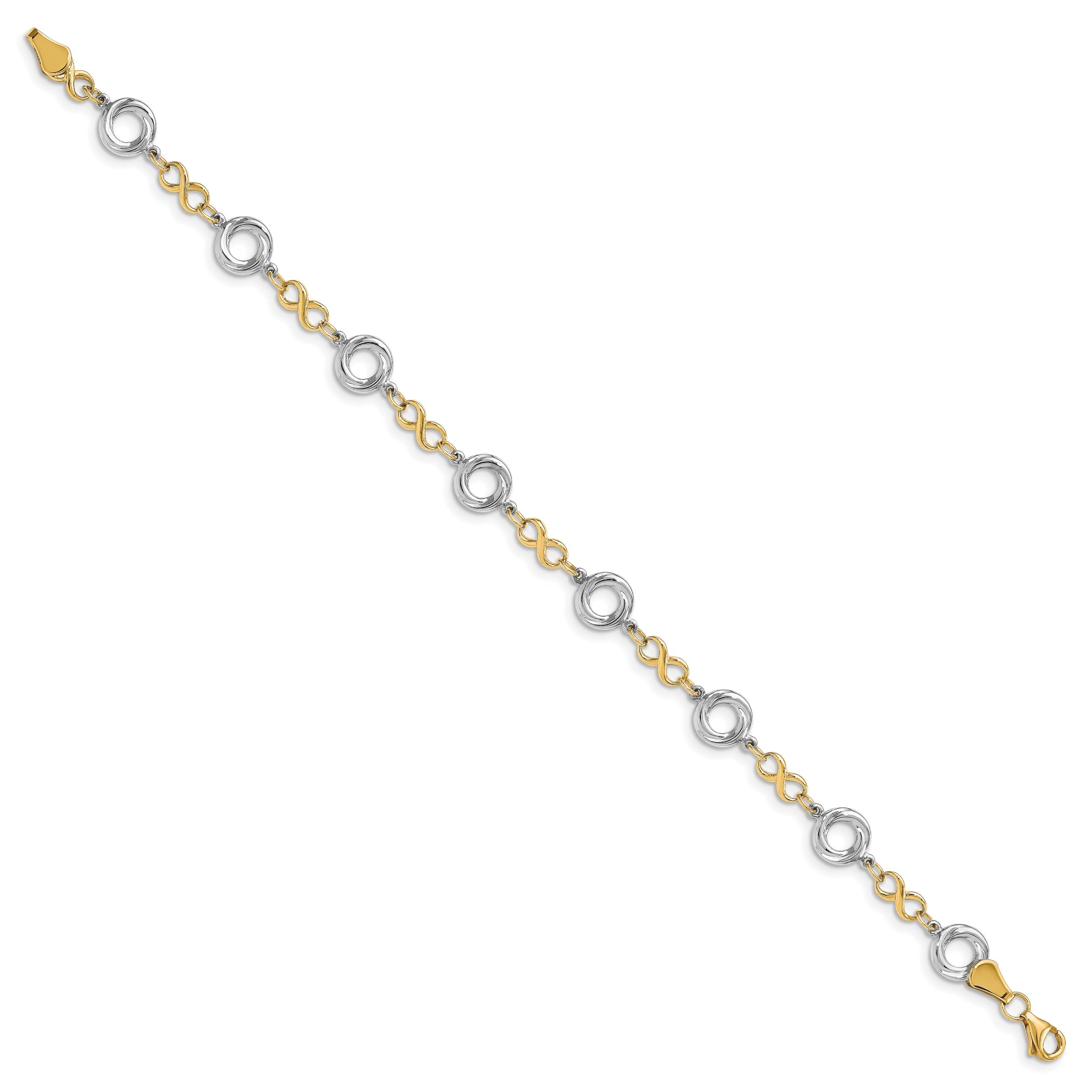 10K Two Tone Polished Textured Infinity Bracelet