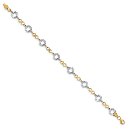 10K Two Tone Polished Textured Infinity Bracelet