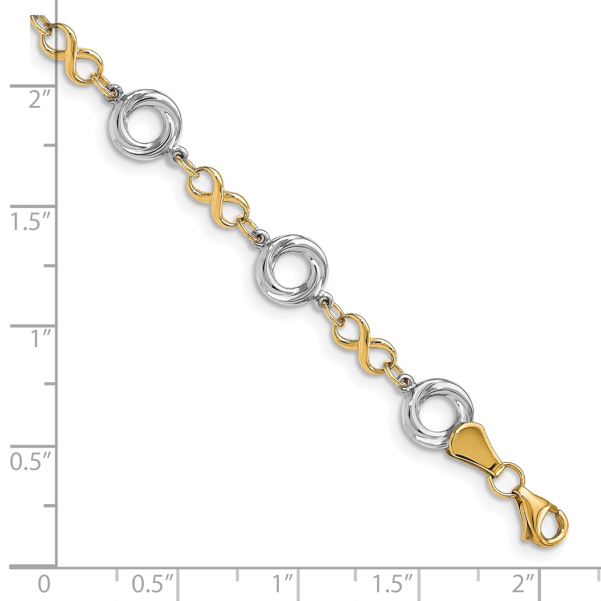 10K Two Tone Polished Textured Infinity Bracelet